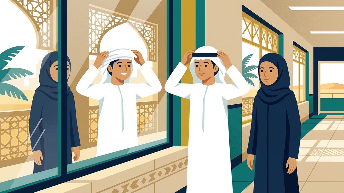 رسم توضيحي بهوية إماراتية لموقف: المظهر العام وقصات الشعر