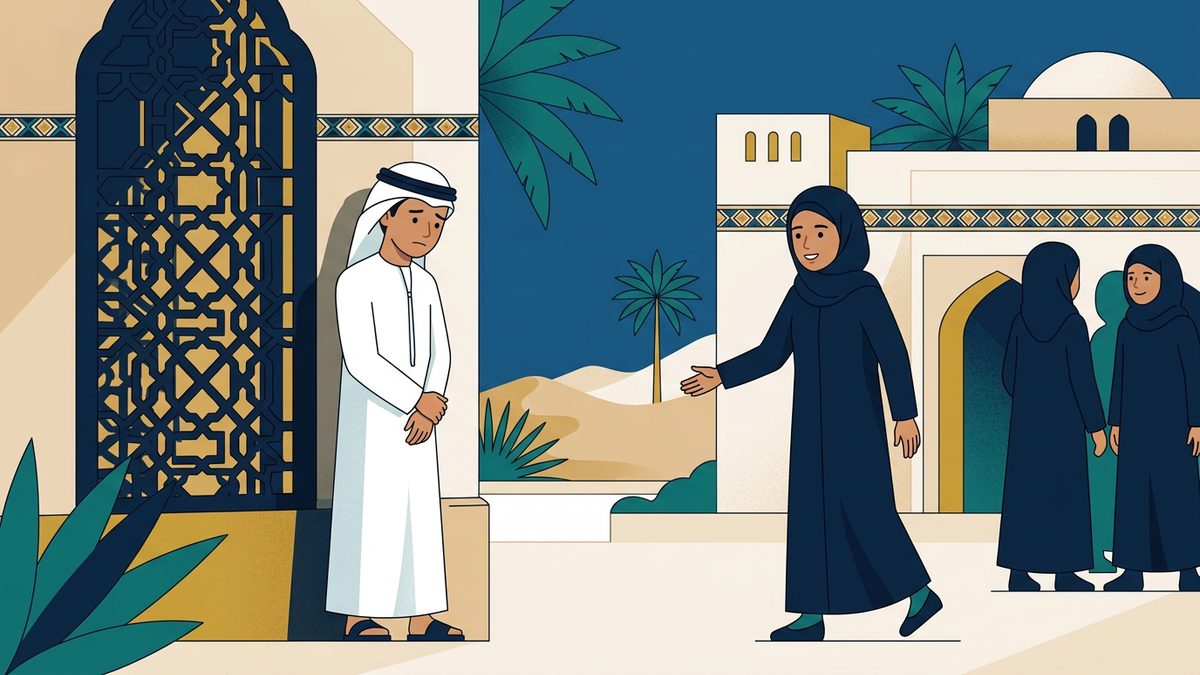 رسم توضيحي بهوية إماراتية لموقف: التنمر على زميل