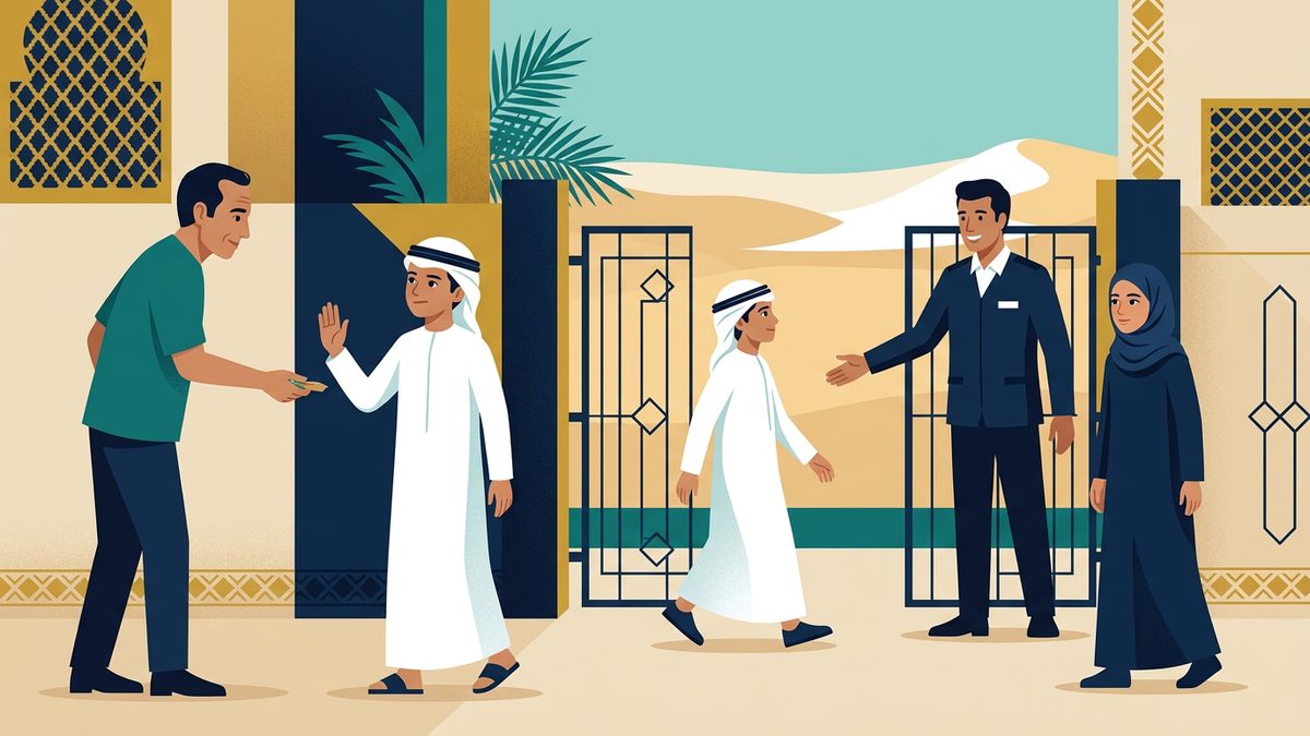 رسم توضيحي بهوية إماراتية لموقف: رفض المواد المخدرة وطلب المساعدة