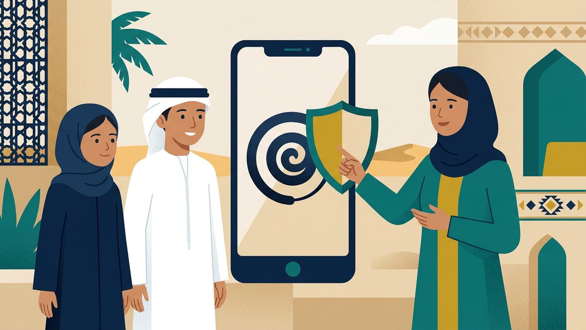 رسم توضيحي بهوية إماراتية لموقف: مواجهة الأفكار المتطرفة