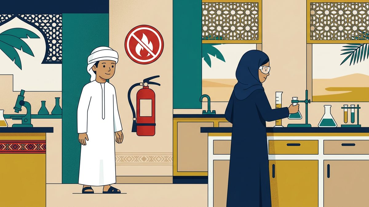رسم توضيحي بهوية إماراتية لموقف: التسبب في إشعال الحرائق داخل المدرسة