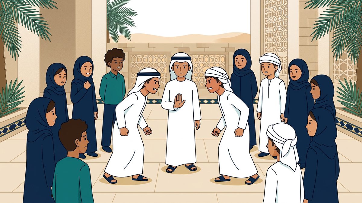 رسم توضيحي بهوية إماراتية لموقف: التحريض على الشجار أو التهديد