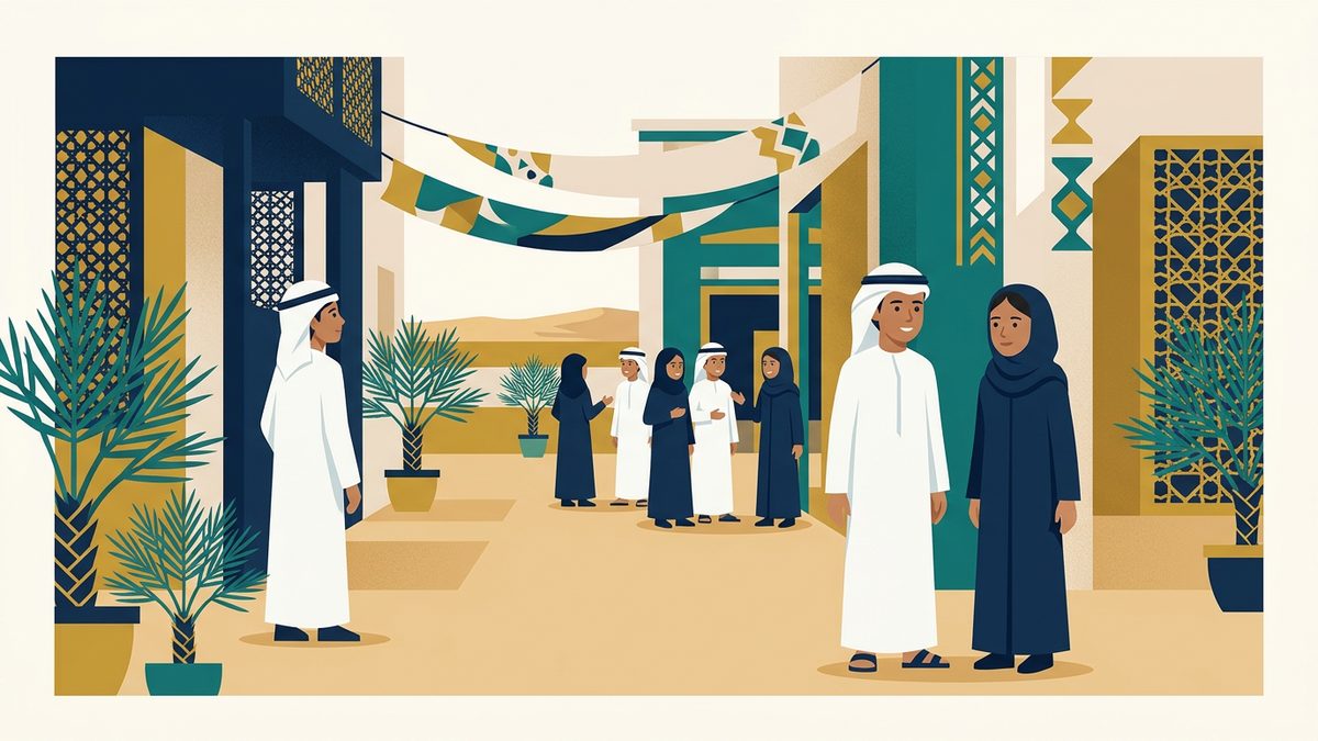رسم توضيحي بهوية إماراتية لموقف: الغياب عن الأنشطة والفعاليات المدرسية