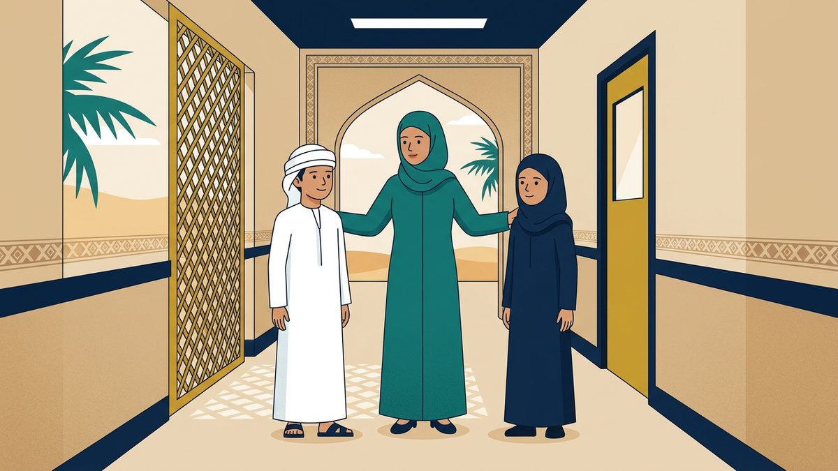 رسم توضيحي بهوية إماراتية لموقف: الاعتداء الجسدي دون إصابة