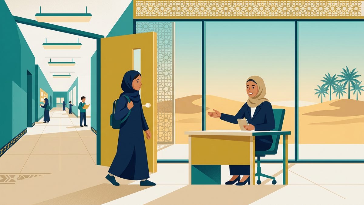 رسم توضيحي بهوية إماراتية لموقف: حمايتك من الاعتداء والإبلاغ الآمن