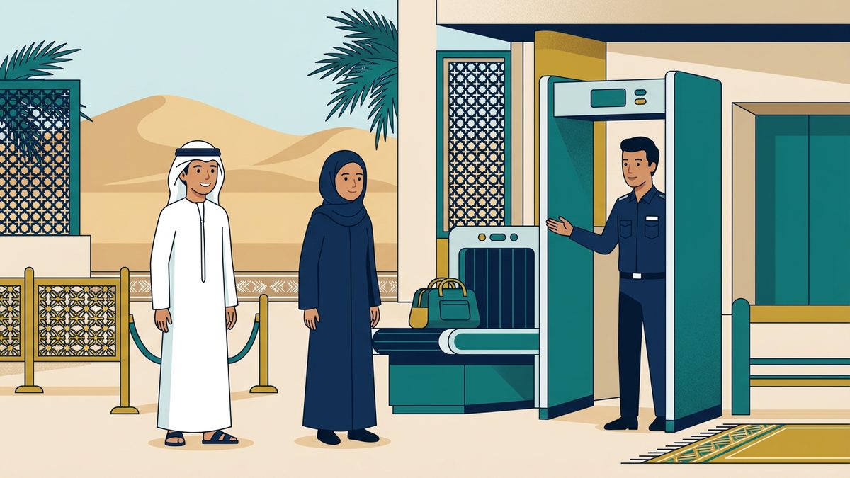 رسم توضيحي بهوية إماراتية لموقف: التجاوب مع تعليمات التفتيش