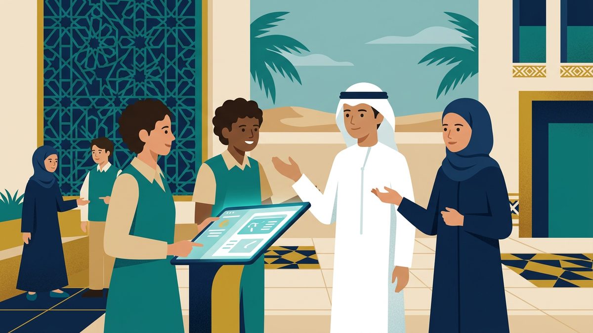 رسم توضيحي بهوية إماراتية لموقف: احترام الأديان ومنع الفتنة