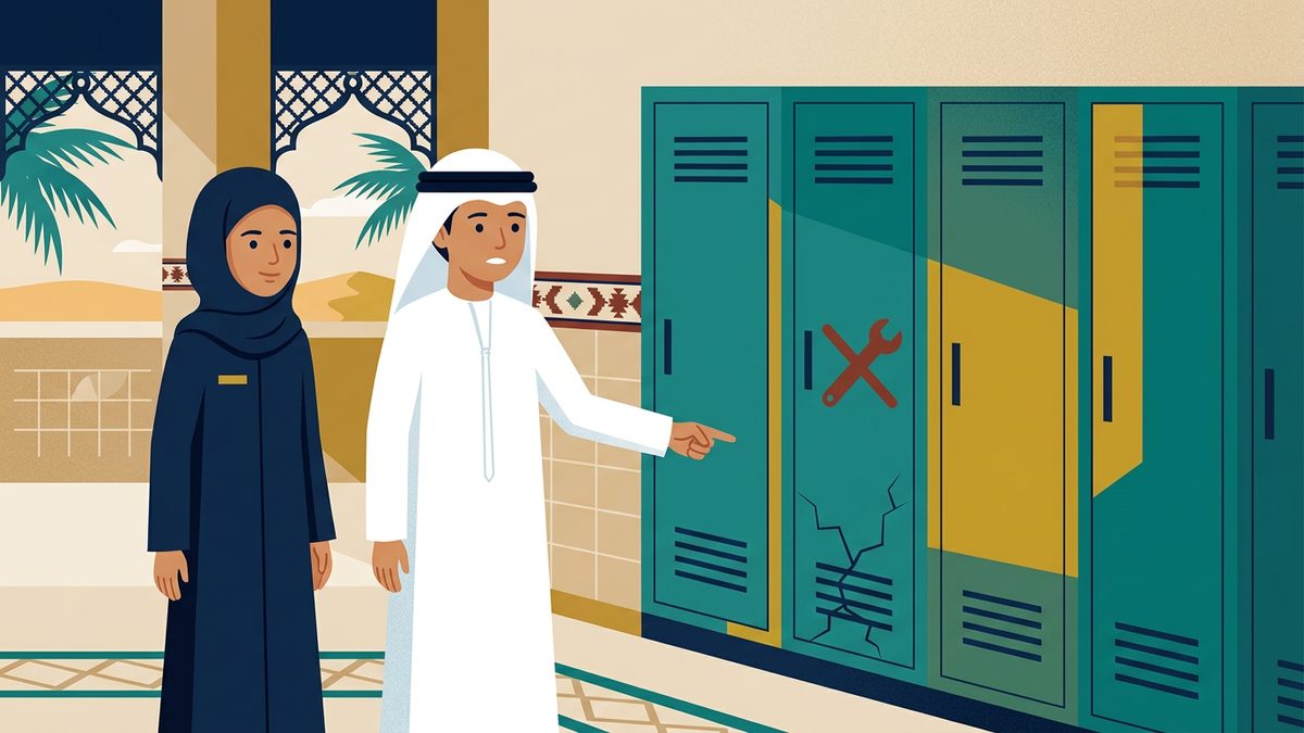 رسم توضيحي بهوية إماراتية لموقف: تخريب ممتلكات المدرسة