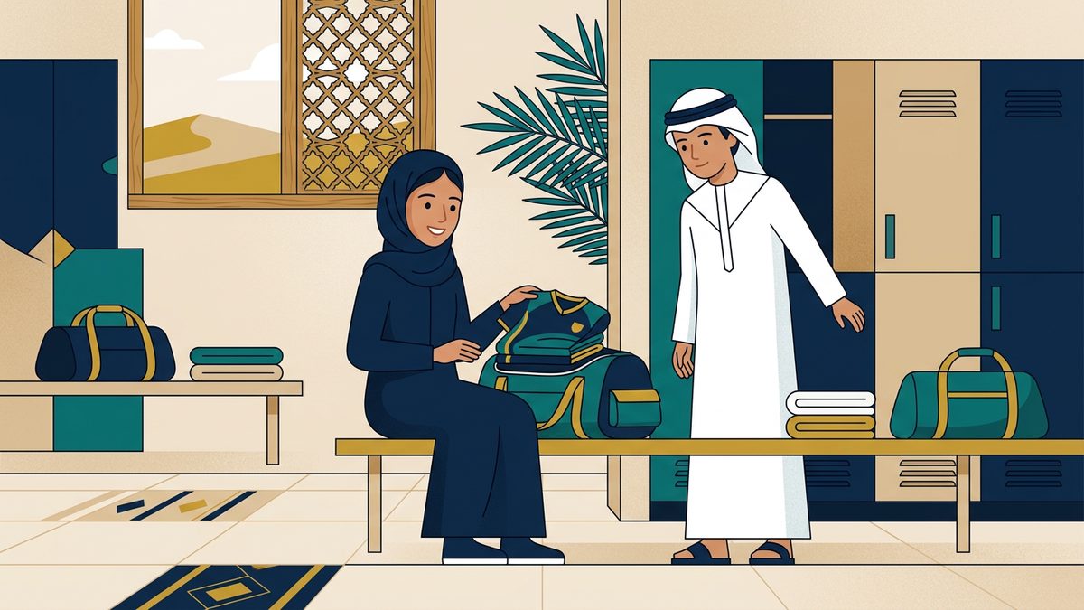 رسم توضيحي بهوية إماراتية لموقف: الالتزام بالزي المدرسي