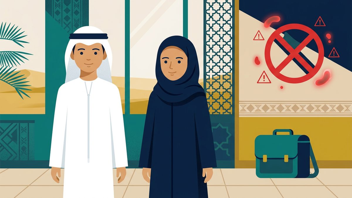رسم توضيحي بهوية إماراتية لموقف: الأدوات الخطرة داخل المدرسة